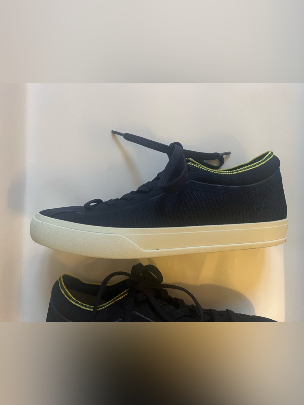 Rothy’s The Lace Up Knit Comfort Casual Sneaker in Navy& Lime Green Trim - Picture 8 of 12